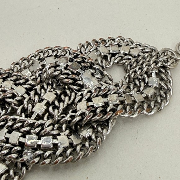 Stella & Dot Petra Braided Rhinestone Bracelet Chunky Chain Sparkle Silver Tone - Picture 10 of 10